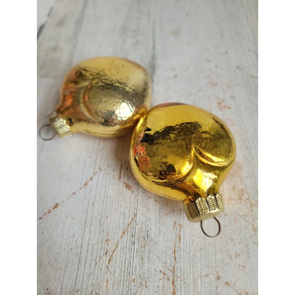 Vintage golden heart glass yellow ornament Xmas Valentine set home decor